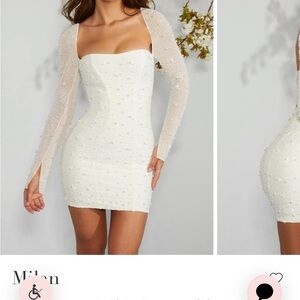 Oh Polly Cream Long-Sleeve Dress